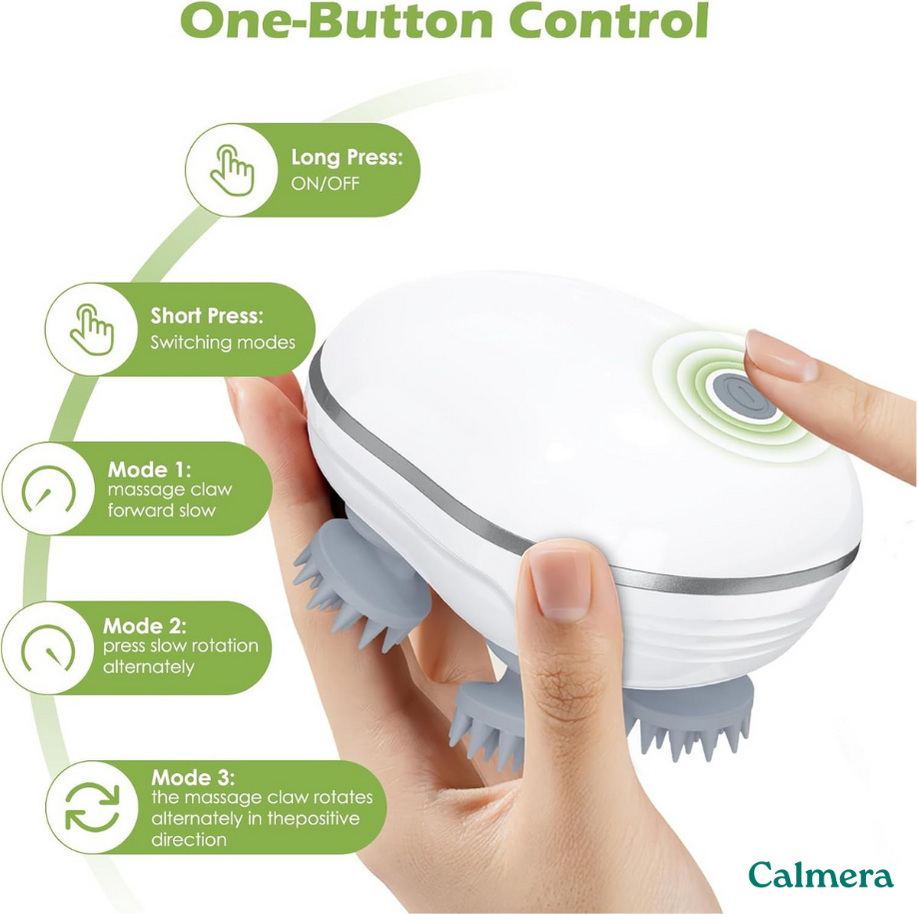 Calmera 3-Minute Relaxing Massager For You And Your Pet - Soft, Rotating Pressure That Feels Like Gentle Fingertips On The Scalp.