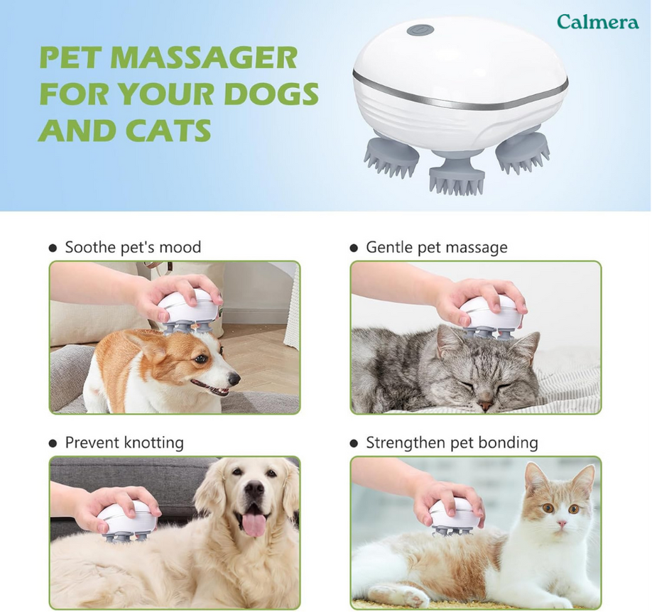 Calmera 3-Minute Relaxing Massager For You And Your Pet - Soft, Rotating Pressure That Feels Like Gentle Fingertips On The Scalp.